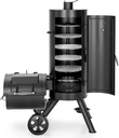 Captiva Designs Charcoal Vertical Smoker Grill and Offset Smoker Grill Combo, Extra Large Outdoor Barrel BBQ Meat Smoker with 5 Removable Smoking Grates & Built-in Hooks for Various Meat Foods