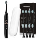 Kingheroes Electric Tothbrush Set, Comes with 8 brush Heads & Travel case, 4 Modes with 2分钟在智能计时器中构建, 1 充电60天, 42000 VPM Motor(黑色)