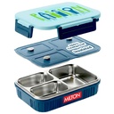MILTON Meal Seafe 3 Inner Stanles Steel Tiffin Box for School 配有Steam Release PU PU 隔热、漏液、儿童食品一级午餐盒、Snap Lock Lid的女孩,630毫升、暗蓝色