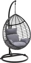 SereneLife Hanging Egg Chair for Outdoor & Indoor Use – Wicker Rattan Swing Chair with Cushions, Powder-Coated Steel Frame, Washable UV-Resistant Cover, Gray, Modern Patio Hammock Seat