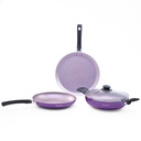 Wonderchef Valencia Non-Stick 4 Pc Cookware Set for Kitchen, Fry Pan 24cm, Kadhai with Glass Lid 24cm, Dosa Tawa 28cm, Non-Toxic PFOA Free, Gas Stove & Induction Friendly, 2-Yr Garranty, 紫色