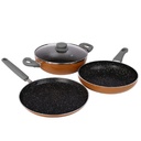 Prestige Omega Deluxe Non-Stick Cookware 3 Pc Set QPFOA Free 5-Layer Coating Omni Tawa 25 cm Fry Pan 24 cm Kadai 与格拉斯·利德 24 cm Brown – Dishwasher 安全