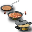 Hawkins Futura 3 Piecs Cookware Set 4 - 硬安非他明的塔瓦,Kadhai, Cook-n-Serve Bowl 一硬安非他明的利德,黑色(ASET4)