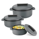 Milton Micronova Jr. Gift Set Inner Stanles Steel Casserole, Set of 3 (380 ml, 775 ml, 1345 ml), Grey, BPA Free, 食品品级,热冷,微波钢, Dishwasher Safe, Chapati, Roti