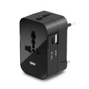 GM 3064 通用旅行适应器,配有240V 动力输出,USB C型(3.1A)和A型(2.1A) 端口,LED指标 - 150+国家(美国,英国,欧盟,AUS)的国际充电器 - 黑色