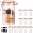 Encheng Glass Jars With Airtight Lids, 16 oz Glass Jars With Leak Proof Rubber Gasket,Wide Mouth Mason Jars With Hinged Lids For Kitchen Canisters,Glass Storage Containers 12 Pack