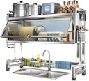 Space-Saving Dish Drainer Organizer with Flap Cutboard Stand, Utensils Cutlery Drainer, Over-Sink Dish Drying Rack Large Stainless Steel Dish Rack for Kitchen Cabinet