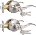 Knobonly 2 Pack Keyed Alike Bathroom/Bedroom Door Lock, Satin Nickel Front Door Handle, Exterior Door Handle, Same Key for Each Pack, Zinc Alloy
