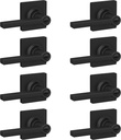 Lock Scout Straight Lever with Square Trim Bedroom and Bathroom Door Handle, Matte Black Finish, 8 Pack