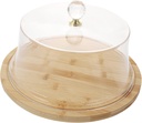 Healifty Acrylic Cake Carrier Bamboo Plate Dessert Tray Lid Food Display Cover for Party