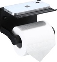 Toilet Paper Holder with Phone Shelf, Self Adhesive Aluminum Tissue Roll Dispenser for Mega Roll, Wall Mounted Toilet Paper Roll Holder for Bathroom, Matte Black