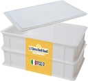 L'Oro Del Sud Home Refrigerator Size, Dough Proofing Box Tray (2 Pack + 1 lid), White Stackable, Commericial Grade, Pizza Proofing Dough Pan with Lid (16 inch x 12 inch x 4 inch), Made in Italy