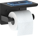 Modern Matte Black Self Adhesive Toilet Paper Holder with Shelf – Stick-On or Drill Installation, Rustproof SUS304 Steel, Space-Saving Bathroom Tissue Roll Holder for RV, Apartment, Guest Toilet