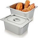 LANIAKEA 2PCS 1/2 Half Size Stainless Steel Hotel Pan with Lid, 6" Deep Restaurant Steam Table Pans Anti Jam Steam Pan Hotel Pan Trays for Food, Home, Party, Restaurant, Hotel, Buffet