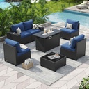 Aoxun Outdoor Furniture with 44'' Fire Pit, 7 Pcs Outdoor Patio Furniture Sets with 4in Thicken Cushion, Widen Armrests Wicker Outdoor Sectional for Backyard (Waterproof Cover Include)