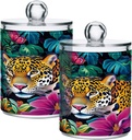 Acrylic Plastic Clear Jar with Lid, Leopard Tropical Leaf Flowers Panther Airtight Storage Jar 2 Pack Kitchen Storage Containers for Cookie Snack Candy
