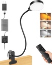 Glocusent Brighter Clip on Lamp with Remote, Eye-Caring Clip on Light for Bed Headboard, 3 Color & 5 Brightness Bed Lamp, 30-Min Auto-Off Timer, Reading Light with Adapter
