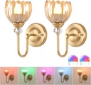Set of 2 Vintage Battery Operated Wall Sconce, Rechargeable Wall Lamp with 5000mAh Battery & Remote Control, Dimmable Wall Lights with Tulip Shade for Bedroom Bathroom Living Room, (Tulip Amber Up)