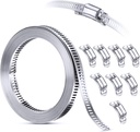 304 Stainless Steel Hose Clamp Assortment Kit DIY, Cut-To-Fit 12 FT Metal Strap+8 Stronger Fasteners,Large Adjustable Worm Gear Band Hose Clamps Screw Clamps Duct Pipe Metal Clamp Strapping