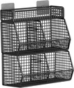 Hanging Kitchen Basket Wall Mount Four Grids Modern Organizer Onion Storage Wire Basket for Pantry Dorm Countertop Hotel, Black