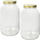 64 Ounce Glass Jar with Gold Metal Airtight Lid (Pack of 2), Glass Canister for Kitchen Storage & Canning for Herbs, Jelly, Jams, and Spices