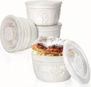 Artena Ramekins with Lids, Creme Brulee Ramekins Oven Safe, Pudding Cups, Souffle Cups, Custard Cups, Ceramic Ramiken, Dipping Sauce Cups, Food Storage Containers with Lids, Set of 4 (Multiple Patterns, 8 oz)