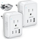 2 Pack European Travel Plug Adapter, VINTAR Foldable International Power Adapter with 2 AC Outlets 3 USB Charging Ports(2 USB C), Type C Power Adaptor to Most Europe Italy Spain France Iceland Germany