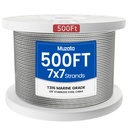 Muzata 500 ft 1/8" Stainless Steel Cable Railing System Hardware T316 Stainless Steel Wire Rope 7x7 Strands 1800 lb Breaking Strength Deck Cable Railing Kit for Indoor Outdoor Coastal WR02