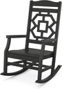 Martha Stewart by POLYWOOD Chinoiserie Outdoor Rocking Chair, Black, Durable HDPE All-Weather Patio Furniture with Decorative Lattice, Classic Porch Rocker for Deck, Garden & Backyard, Made in the USA