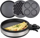 Multi Baker Deluxe- Holiday Baking Made Easy- Electric Appliance w Temp Control 3 Interchangeable Skillets for Grilling, Baking, Dessert Making- Grilled Cheese Omelets Pizza Sandwiches Cake Pops, Gift