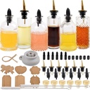 ChezMax Syrup Dispenser Bottles Set of 6, Simple Syrup Bottle for Coffee Bar Accessories, 5oz & 7oz Glass Coffee Syrup Dispenser Syrup Containers for Maple Honey Syrup Oil, Metal Pour Spouts & Labels