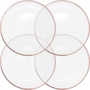 Ms Lovely Clear Glass Charger 13 Inch Dinner Plate With Metallic Rim 0.5 CM - Set of 4 - Rose Gold