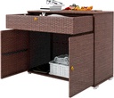 Outsunny Wicker Outdoor Storage Cabinet, Pool Towel Storage Cabinet with Drawer, Freestanding PE Rattan Pool Towel Holder for Indoor, Outdoor Swimming Pool, Spa, Mixed Brown