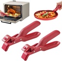 Multi Angle Hot Plate Gripper Tongs, Multi-Functional Anti-Scald Bowl Clip, Silicone Non-Slip Hot Dish Plate Holder, Kitchen Utensil for Microwave, Oven, Cooking and Camping Use (Red*2)