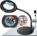 10X Magnifying Glass with Light and Stand, 5 Color Modes Stepless Dimmable LED Lighted Desk Lamp, Hands Free Flexible Gooseneck Magnifier with Light for Craft Hobby Painting Sewing Close Work