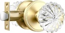 1 Pack Passage Glass Door Knob,Passage Function Interior Door Knobs,Round Interior Crystal Door Knobs for Hall Closet, Satin Brass Finish