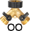Hourleey Brass Garden Hose Splitter 2 Way, 3/4 Inch Hose Connector Tap Splitter, Hose Y Splitter, Hose Spigot Adapter 2 Valves with Extra Rubber Washers (1)