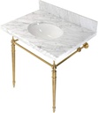 Kingston Brass KVPB3022M87 Edwardian 30" Console Sink with Brass Legs (8-Inch, 3 Hole), Marble White/Brushed Brass