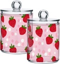 Acrylic Plastic Clear Jar with Lid, Strawberry Dots Pattern Airtight Storage Jar 2 Pack Kitchen Storage Containers for Cookie Snack Candy