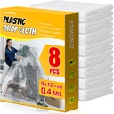8 Pack Plastic Drop Cloth, 9x12 Ft Plastic Sheeting for Painting, Dust-Proof Tear-Resistant Painters Plastics Tarp Cloth for Furniture Floor Sofa Protector Cover Durable & Thick