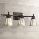 Possini Euro Design Varra Antique Wall Mount Light Antique Silver Bronze Metal Hardwired 26 1/2" Wide 3-Light Fixture Bell Mercury Glass Shades for Bathroom Vanity Mirror House Home Room Decor