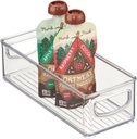 mDesign Stackable Plastic Food Storage Bin with Handles for Kitchen Pantry, Cabinet, Refrigerator, Freezer - Organizer for Fruit, Yogurt, Squeeze Pouches - BPA Free, 10" Long - Clear