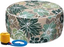 Magpie Fabrics Inflatable Stool Ottoman Pouf D20 xH9, Outdoor Round Footrest Footstool with Foot Pump, Portable for Patio Garden Travel Camping - Green Floral