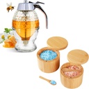 Honey Dispenser & Bamboo Salt Cellar Bundle - Elegant Kitchen Duo