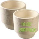 Paper Bowls, 16 oz, 200 Count, Biodegradable Sugarcane, Hot and Cold Use, Natural
