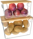 2 Set Pantry Organizer Storage, Stackable Kitchen Storage Bins with Lid & Handle, Clear Plastic Containers for Potato, Onion, Garlic, Fruit, Vegetable, Produce