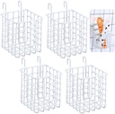 4 White Gridwall Baskets Small Square Gridwall Bins with Hooks for Bathroom Kitchen Hanging Wire Baskets for Home Shower Vanity Wall Accessories