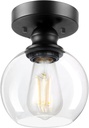 Industrial Semi Flush Mount Ceiling Light, Vintage Hanging Ceiling Lamp, Clear Glass Pendant Lamp Shade, Farmhouse Light Fixture for Porch Hallway Corridor Kitchen Bathroom Bedroom, Bulb Not Included