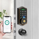 Fingerprint Smart Locks for Front Door with Handle Set,Smart Locks for Front Door,Keyless Entry Keypad Deadbolt, App Control,with 2 Knob,Anti-Peek Password,Easy Install,Auto Lock,Satin Nickel