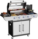 4 Led Burner Propane Gas Grill with Side Burner & & Visual Glass, Stainless Steel Gas Grill with Enameled Cast Iron Grates, 60,000 BTUs Output for Outdoor Cooking and Patio Backyard Barbecue